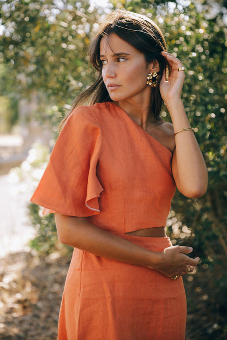 MATILDA DRESS - Orange Linen