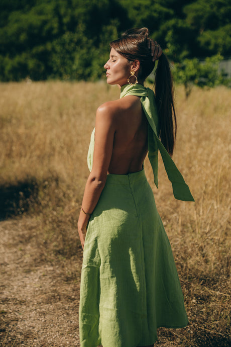 MARION DRESS - Green Linen